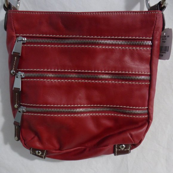 DANIER LEATHER glam red multi zip handbag BNWT